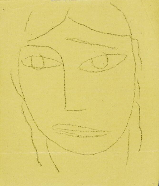 An abstract drawing of a face with a concerned expression, filling the frame