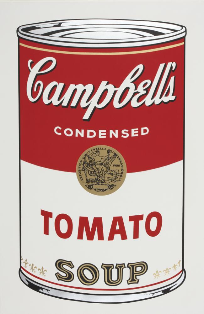 A color print of a large Campbell's tomato soup can