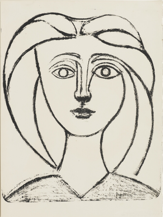 A black and white abstract portrait of a girl shown from the shoulders up