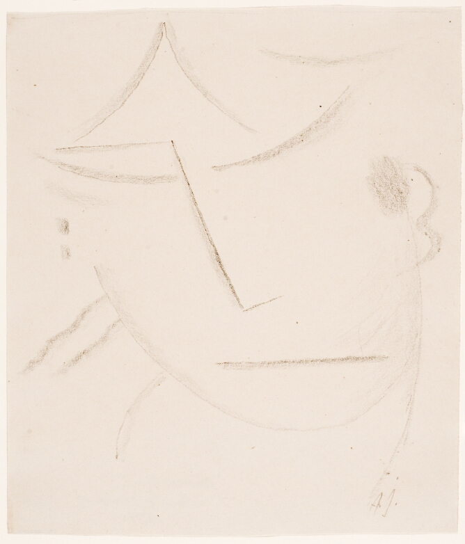 A black and white, abstract drawing of a head with closed eyes using soft and minimal lines, slightly tilting to the viewer's left
