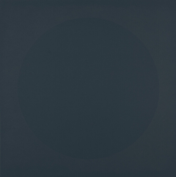 An abstract print of a very faint large dark gray circle against a dark gray background