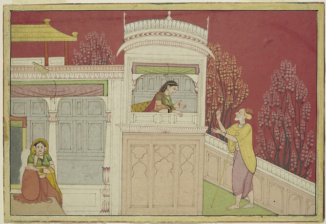 Illustration from an Abduction of Rukmini Series: Rukmini and the Messenger