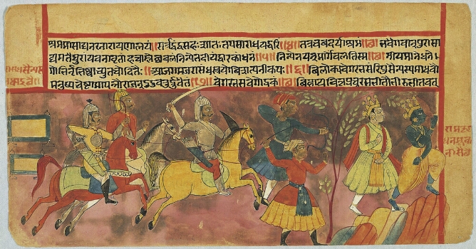 Folio Illustrating Episodes from the Jarasandha Story