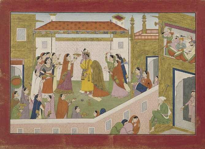 Illustration from an Abduction of Rukmini Series: The Marriage of Krishna and Rukmini