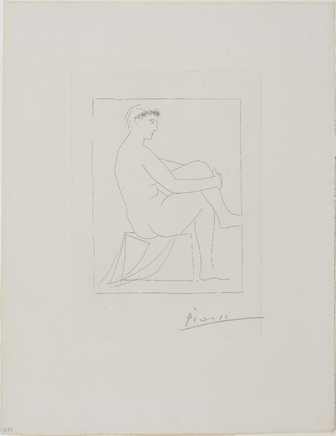 Suite Vollard, 1939, Paris: Seated Nude Crowned with Flowers, Legs Crossed