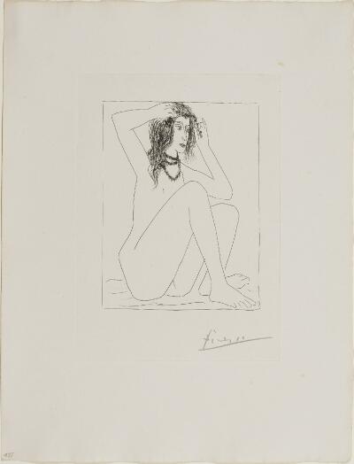 Suite Vollard, 1939, Paris: Seated Nude Crowning Herself with Flowers
