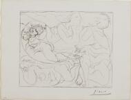 Suite Vollard, 1939, Paris: Flutist and Three Nudes (Three Nudes and a Satyr Playing the Flute) - Picasso, Pablo