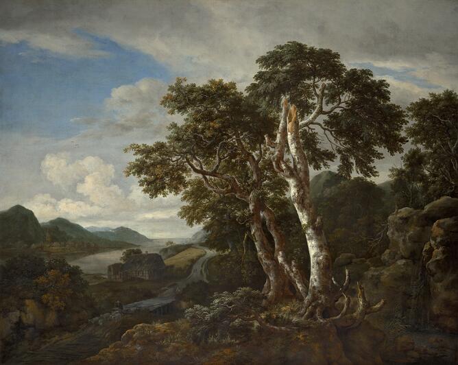Three Great Trees in a Mountainous Landscape with a River » Norton ...