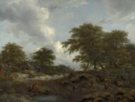 Woody Landscape with a Pool and Figures - Ruisdael, Jacob van