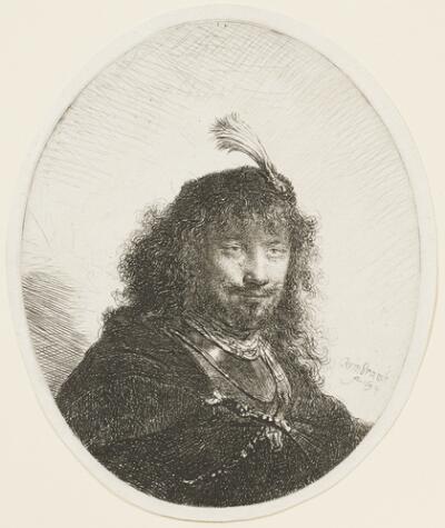 Rembrandt with Plumed Cap and Lowered Sabre:  Three-Quarter Length:  Afterwards Bust in Oval