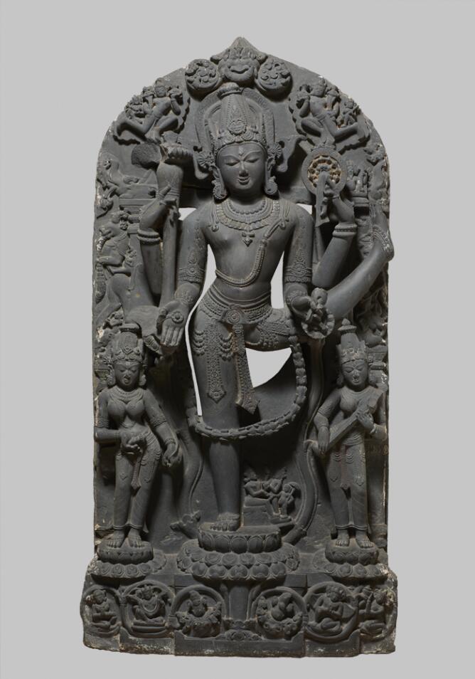 Cosmic Vishnu (Trivikrama) with Spouses