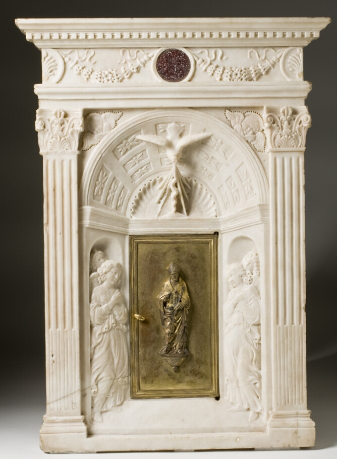 Tabernacle with a Bishop and Adoring Angels