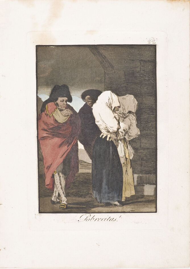 A color print of two women walking with their heads covered, with two men behind them