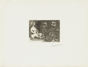 Suite Vollard, 1939, Paris: Seated Nude and Three Bearded Heads (Seated Nude and Three Studies of a Head)