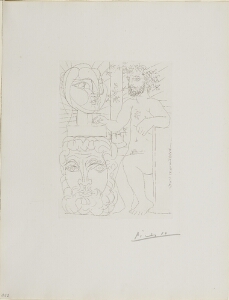 Suite Vollard, 1939, Paris: Sculptor and Two Sculptured Heads (Seated Sculptor and Two Sculptured Heads)