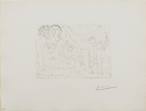 Suite Vollard, 1939, Paris: Family of Saltimbanques (Sculptor and Model Watching Three Jugglers)
