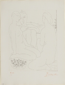Suite Vollard, 1939, Paris: Three Nudes by a Window (Three Nudes Seated by a Window with Basket of Flowers)