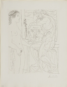 Suite Vollard, 1939, Paris: Nude Model and Sculptures (Female Model and Two Sculptures)