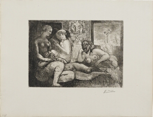 Suite Vollard, 1939, Paris: Four Women with Sculpted Voyeur.  (a Nod to Ingres's "Turkish Bath")