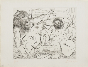 Suite Vollard, 1939, Paris: Drinking Minotaur and Sculptor with Two Models