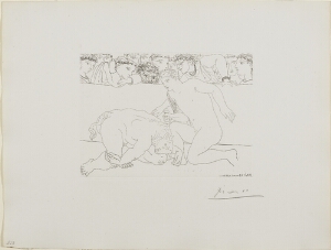 Suite Vollard, 1939, Paris: Defeated Minotaur (Minotaur Defeated by Youth in Arena)