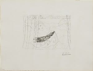 Suite Vollard, 1939, Paris: Minotaur and Woman Behind a Curtain (Minotaur with Girl in His Arms)