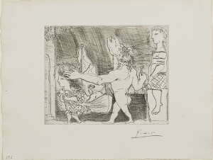 Suite Vollard, 1939, Paris: Blind Minotaur Led by a Girl, II (Blind Minotaur Led by a Girl with Dove)