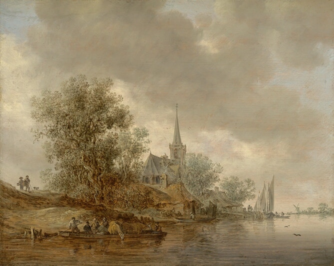 River Landscape with a Village Church