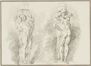 Study After Ludovico Carracci: Two Groups of Caryatids (from the Cloister of San Michele, Bosco)