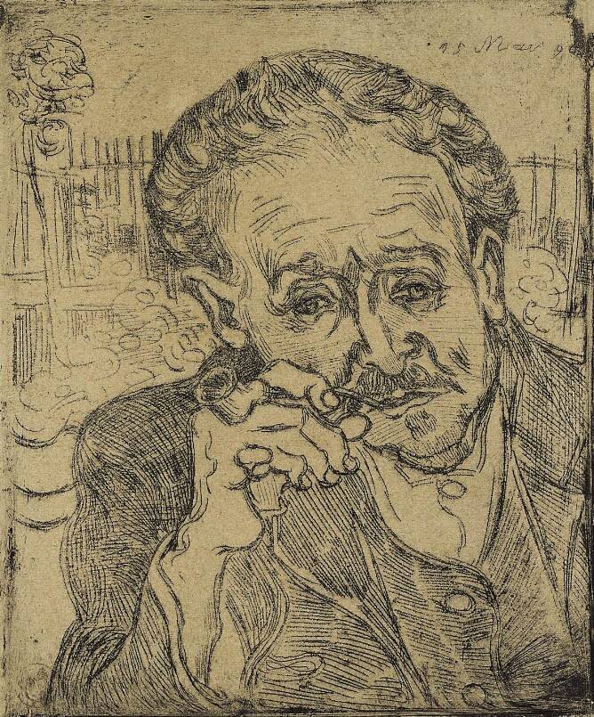A black and white print of a man with a mustache smoking a pipe, shown from the chest up