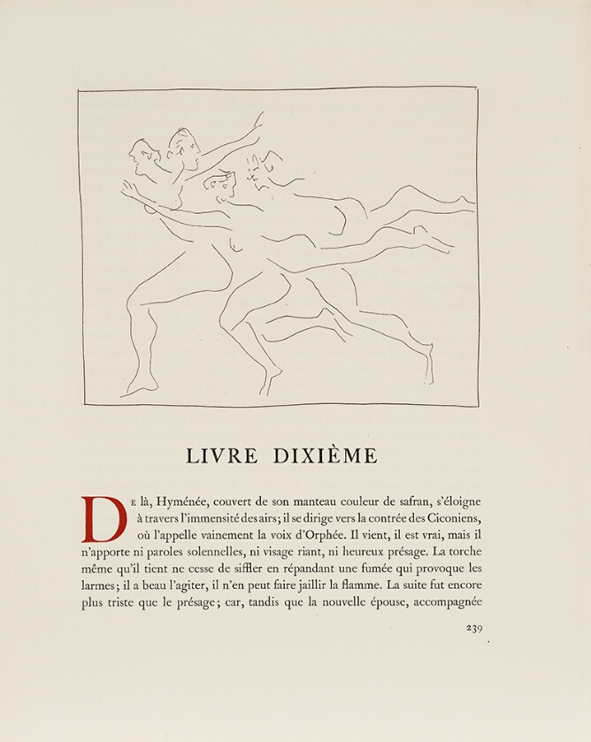A black and white illustration of a group of nude women running away. Below, text in French