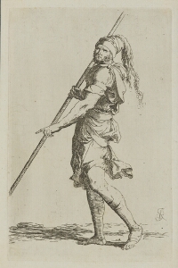 The Works of Salvator Rosa: Soldier Holding a Long Cane with Both Hands, Walking Toward the Left
