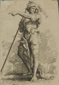 The Works of Salvator Rosa: Solider Holding a Cane in His Right Hand, Pointing Toward the Left (Copy)