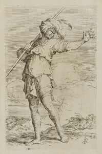 The Works of Salvator Rosa: Solider Carrying a Cane, Striding Toward the Left