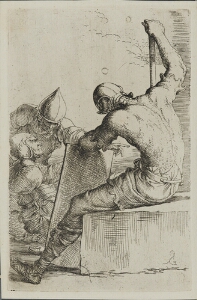 The Works of Salvator Rosa: Three Soldiers One Seated and Supporting Himself with a Cane and Shield