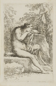 The Works of Salvator Rosa: Nude in Contemplation, Seated on a Rocky Ledge