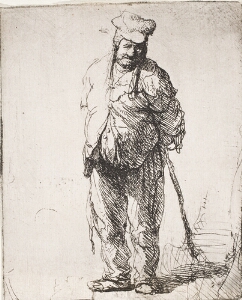 Ragged Peasant with His Hands Behind Him, Holding a Stick