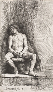 Nude Man Seated Before a Curtain