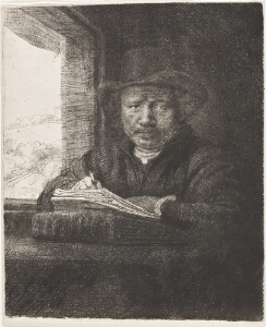 Self-Portrait Drawing at a Window