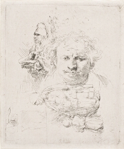 Sheet of Studies with the Head of the Artist, a Beggar Man, Woman and Child