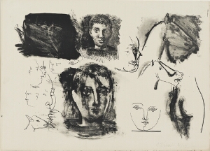 Page of Sketches (Heads of Children and Horses)