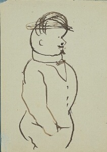 Self-Caricature in Profile, with Hat