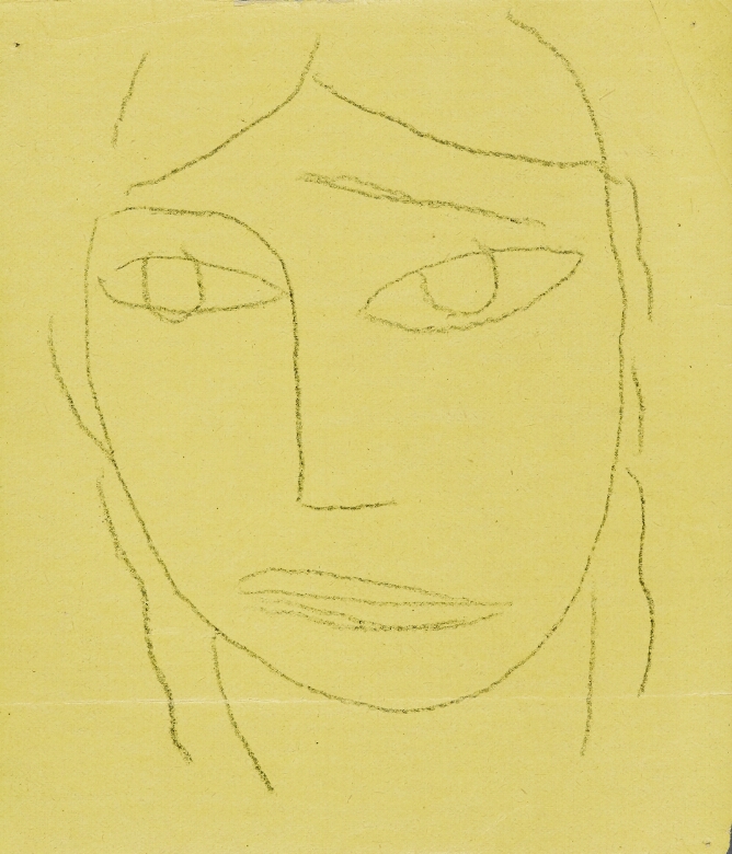 An abstract drawing of a face with a concerned expression, filling the frame
