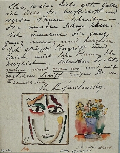 Head with Open Eyes and Vase of Flowers