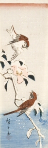 Sparrows and Camellia in Snow