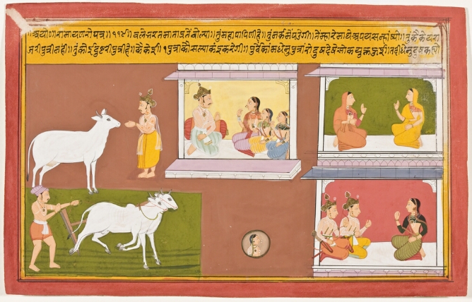 Bharata and Shatrughna Speak with Dasaratha’s Wives, folio 119 from a Ramayana series