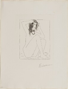 Suite Vollard, 1939, Paris: Seated Nude Crowning Herself with Flowers