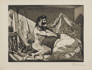 Suite Vollard, 1939, Paris: Faun Unveiling a Sleeping Woman ("Jupiter and Antiope" After Rembrandt)