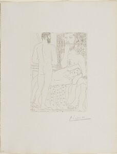 Suite Vollard, 1939, Paris: Sculptor, Reclining Model, and Sculpture (Sculptor Seated, Reclining Model, and Statue of Man)