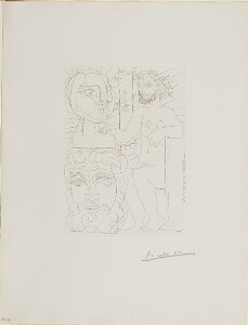 Suite Vollard, 1939, Paris: Sculptor and Two Sculptured Heads (Seated Sculptor and Two Sculptured Heads)